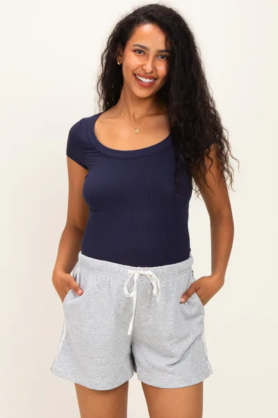 PinkBlush Grey Floral Print Side Stripe Maternity Shorts