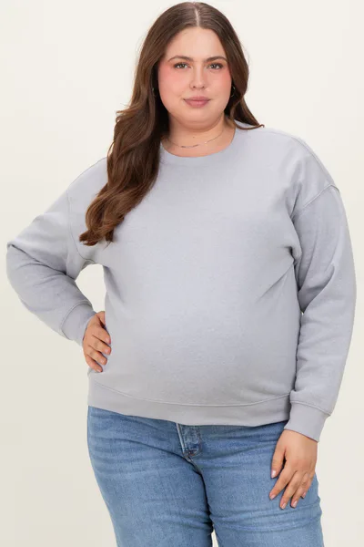 PinkBlush Heather Grey Basic Fleece Crewneck Maternity Sweatshirt