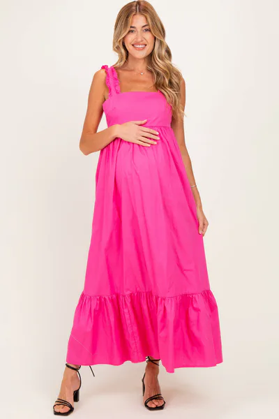 PinkBlush Hot Pink Cutout Tie Back Maternity Midi Dress