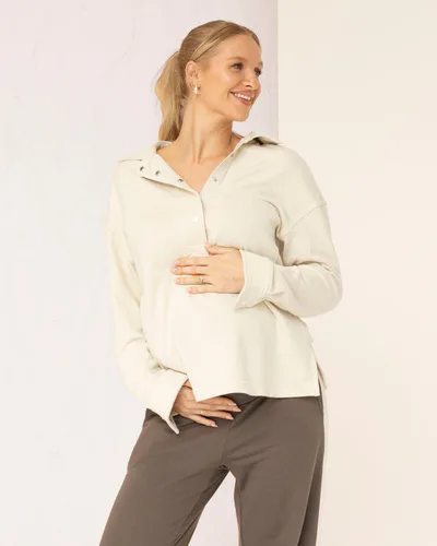 Angel Maternity Daily Snap Button Collar Sweatshirt in Apricot