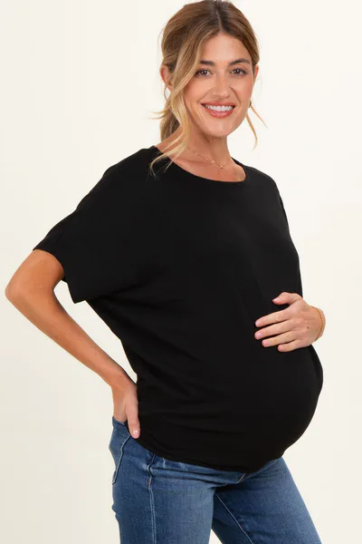 PinkBlush Black Dolman Sleeve Boat Neck Maternity Top