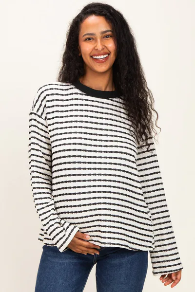 PinkBlush White Striped Knit Maternity Long Sleeve Top