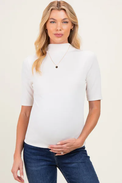 PinkBlush Ivory Funnel Neck Elbow Sleeve Top