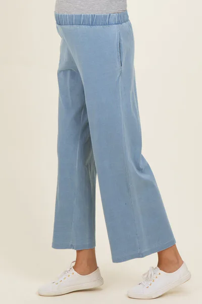 PinkBlush Light Denim Elastic Waist Wide Leg Knit Lounge Pants