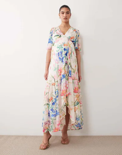 ASOS Hope & Ivy Maternity wrap tie waist detail maxi dress in white floral