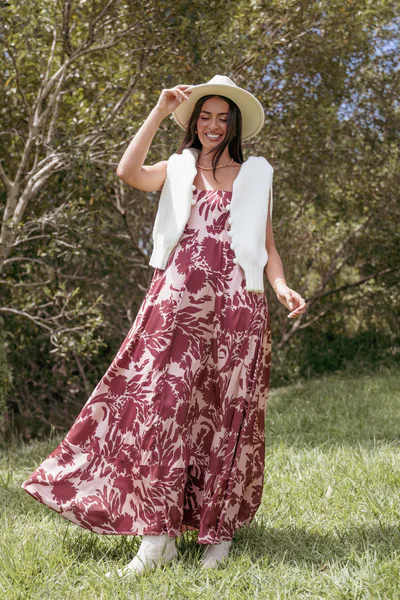 Petal & Pup Elanor Maxi Dress - Pale Burgundy