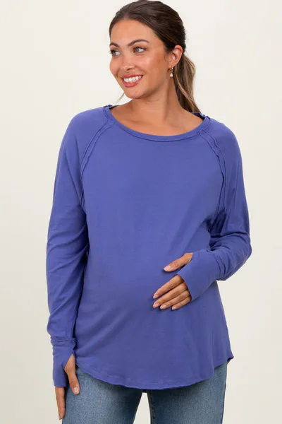 PinkBlush Periwinkle Exposed Seam Long Sleeve Maternity Top