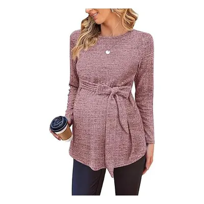 Target Ekouaer Women's Maternity Shirts Long Sleeve Pregnancy Tops Casual Ribbed Knit Winter Pregnant Blouses Pink XXL