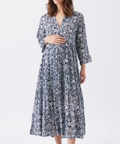 Bump City The Ezra Tiered Nursing Dress (Ink + White)