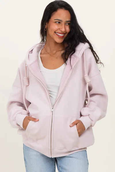 PinkBlush Light Pink Oversized Maternity Zip Up Hoodie