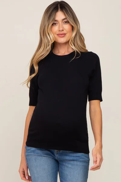 PinkBlush Black Knit Fitted Maternity Blouse