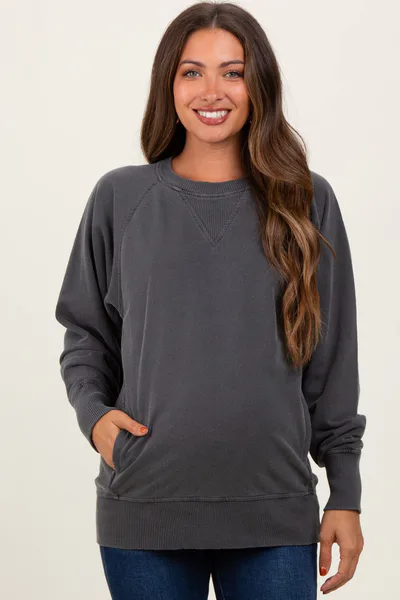 PinkBlush Black Vintage Wash French Terry Maternity Pullover