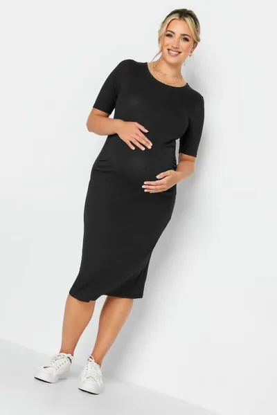 Yours Clothing BUMP IT UP MATERNITY Black Short Sleeve Midi Dress