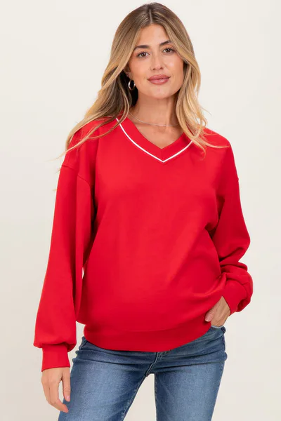 PinkBlush Red V-Neck Maternity Sweatshirt