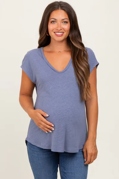 PinkBlush Light Navy V-Neck Maternity Top