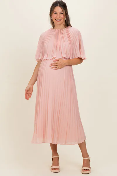 PinkBlush Blush Pleated Cape Maternity Midi Dress