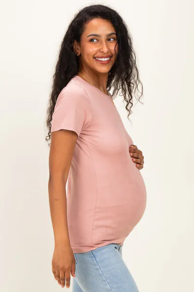 PinkBlush Mauve Basic Crew Neck Maternity Tee