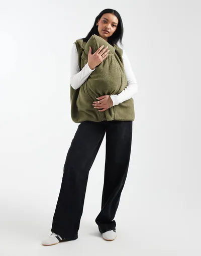 ASOS Mamalicious Maternity 3-in-1 teddy vest with removable front in dark khaki