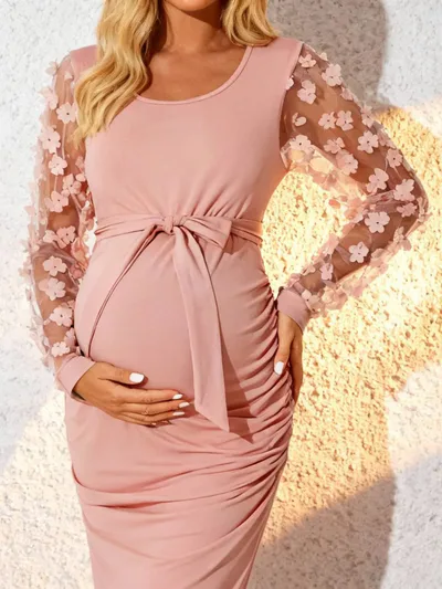 Aura Maternity Floral Elegant Maternity Pink Dress