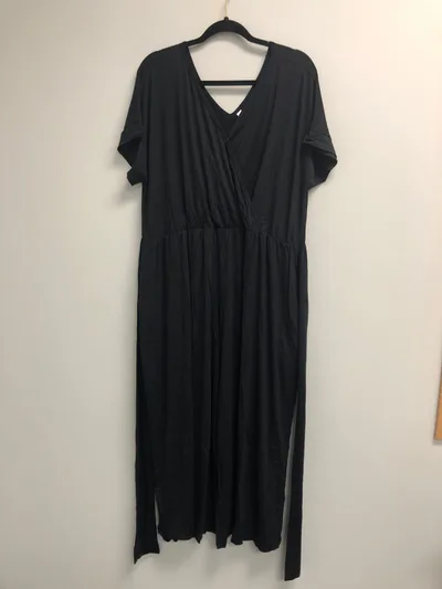 Latched Mama Outlet 6944 - Latched Mama V-Neck Nursing Jumpsuit - Black - 3X