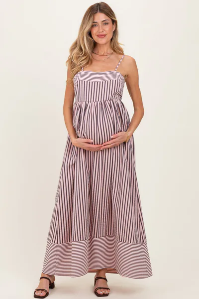 PinkBlush Mauve Mixed Stripe Sleeveless Maternity Maxi Dress