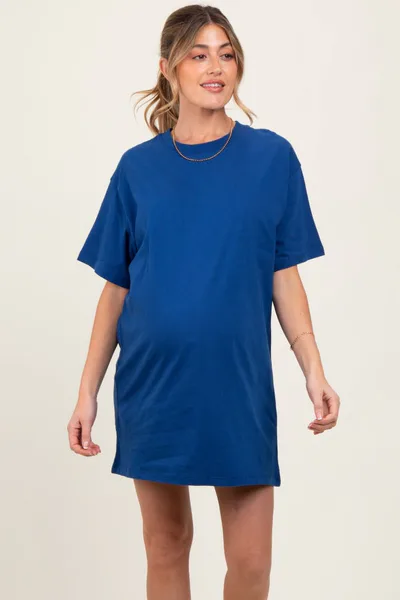 PinkBlush Light Navy Crewneck Short Sleeve Maternity T-Shirt Dress