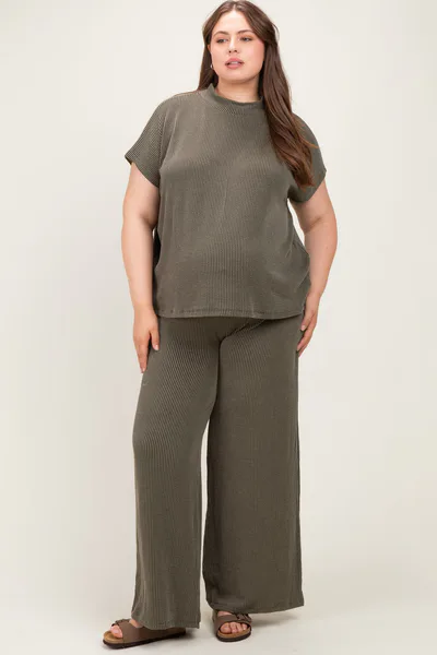 PinkBlush Olive Plus Raised Rib Short Sleeve Maternity Tee & Pants Set