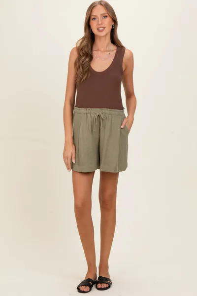PinkBlush Olive Drawstring Pleated Maternity Shorts