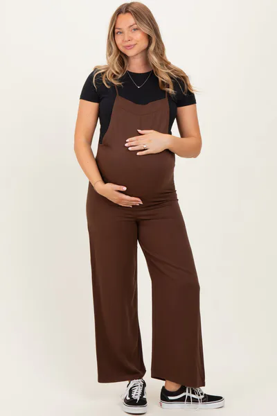 PinkBlush Brown Wide Leg Maternity Jumpsuit