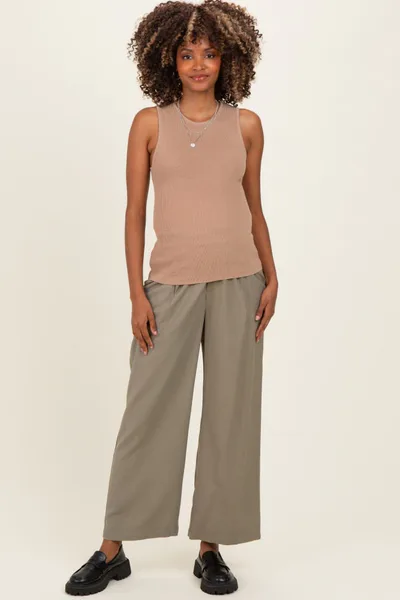 PinkBlush Dark Taupe Ribbed Knit Maternity Tank Top