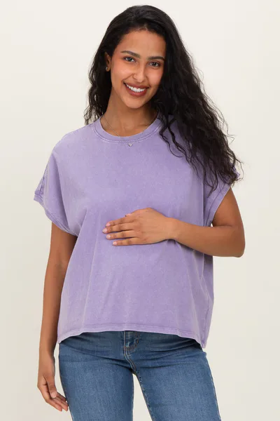PinkBlush Dusty Purple Mineral Wash Boxy Fit Maternity T-Shirt