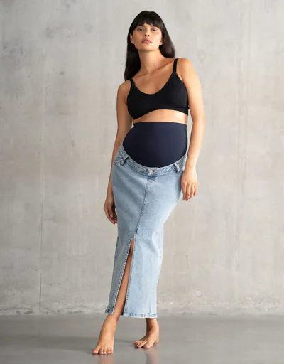Special Addition Alva Midi-Length Over Bump Denim Maternity Skirt