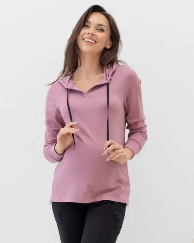 Angel Maternity Side Zipper Winter Rib Hoodie Top