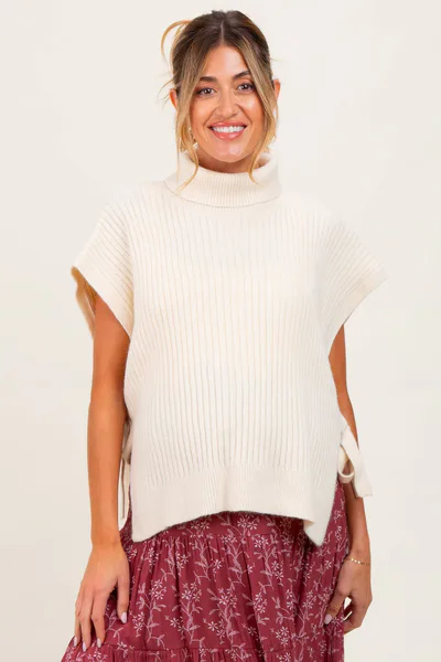 PinkBlush Cream Turtleneck Maternity Sweater Vest