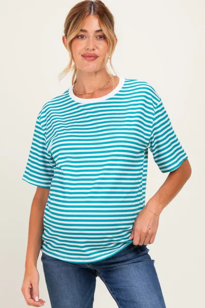 PinkBlush Aqua Oversized Striped Maternity Tee