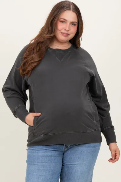 PinkBlush Charcoal Vintage Wash French Terry Maternity Plus Pullover