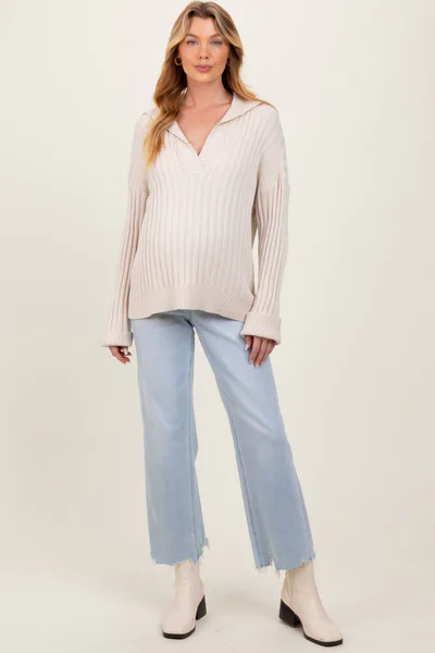 PinkBlush Light Blue Distressed Hem Slim Wide Leg Maternity Jeans