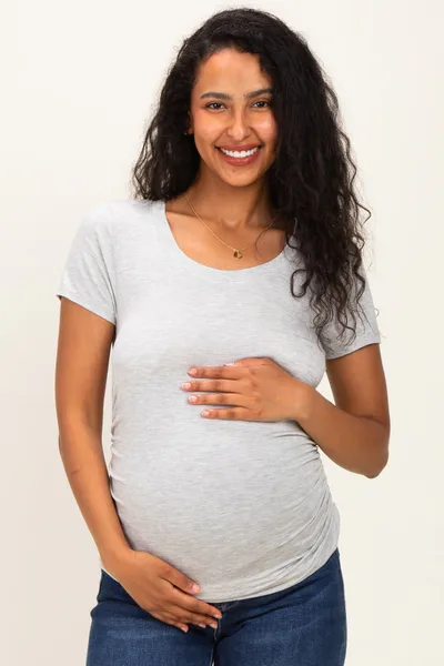 PinkBlush Heather Grey Basic Short Sleeve Maternity Fitted Top