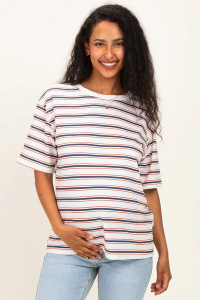 PinkBlush Navy Multi Stripe Relaxed Maternity Tee