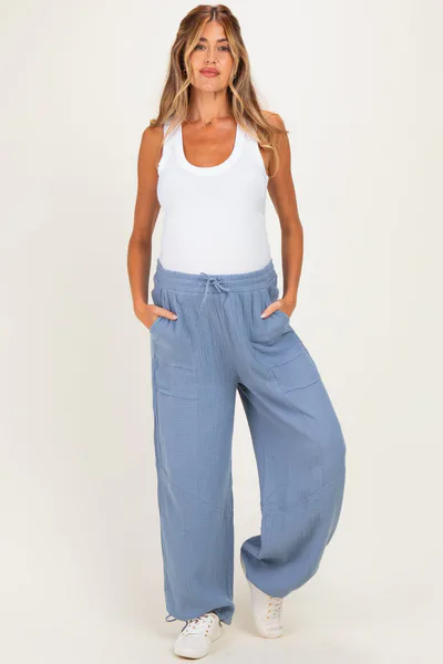 PinkBlush Blue Gauze Cinched Hem Maternity Pants
