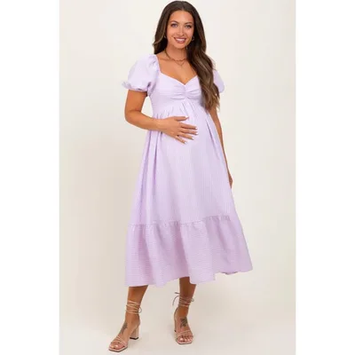 Target PinkBlush Lavender Sweetheart Stripe Smocked Back Maternity Midi Dress Lavender Large