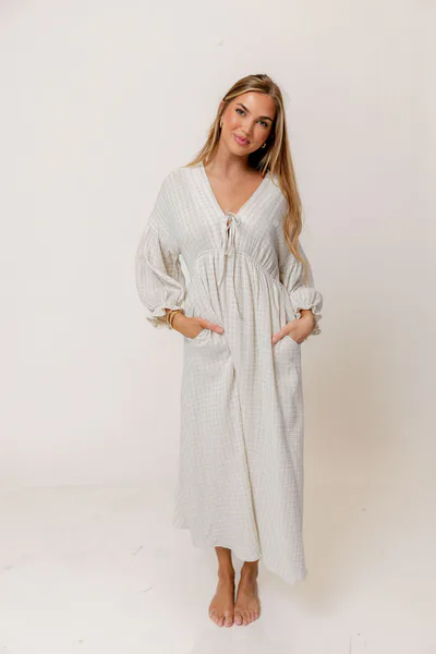 Worth Collective Hunter 100% Cotton Midi Dress in Baby Blue Plaid (Lined) - Bump Friendly