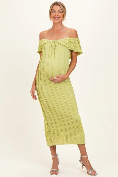 PinkBlush Citron Off Shoulder Lace Knit Maternity Midi Dress