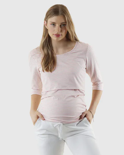 Angel Maternity Mara Maternity Stripe Nursing Top - Pink & White