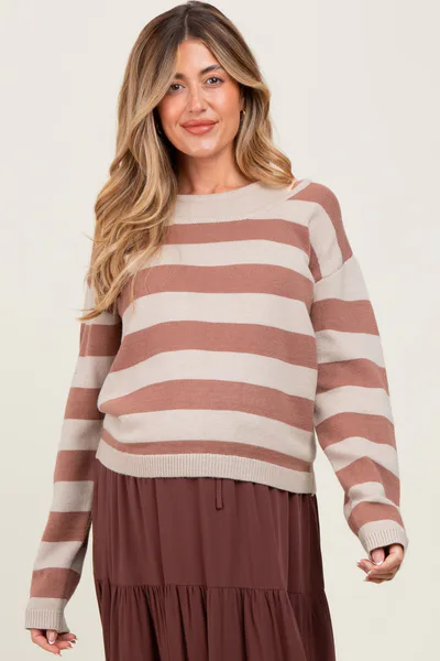 PinkBlush Rust Faux Layer Striped Knit Maternity Sweater