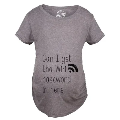 Target Womens Can I Get The Wifi Password In Here Maternity T Shirt Funny Pregnancy Tee - Crazy Dog Maternity T Shirt For Nerds Dark Grey XL