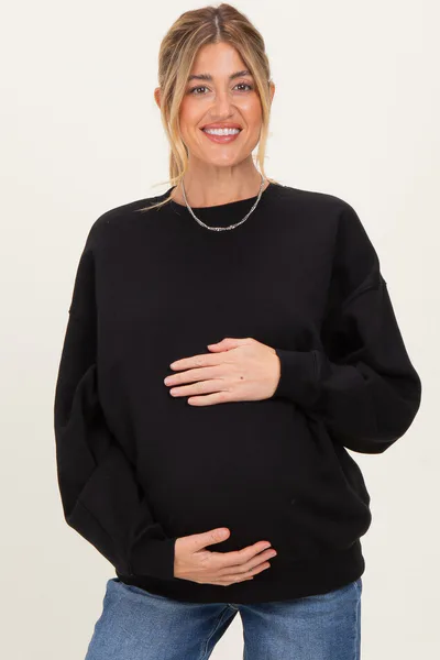 PinkBlush Black Oversized Maternity Fleece Sweatshirt