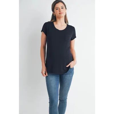 Target Hello Miz Women's Scoop Neck Short Sleeve Front Pocket Maternity Nursing Top - Black - Medium