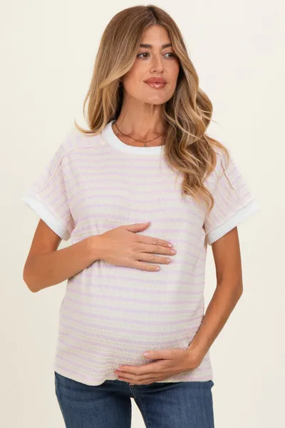 PinkBlush Blush Striped Knit Short Sleeve Maternity Top