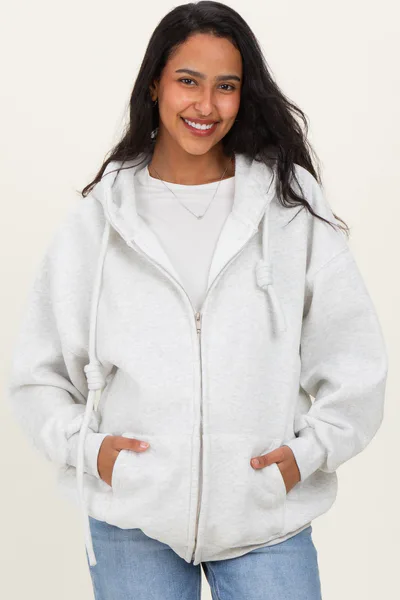 PinkBlush Light Grey Oversized Maternity Zip Up Hoodie